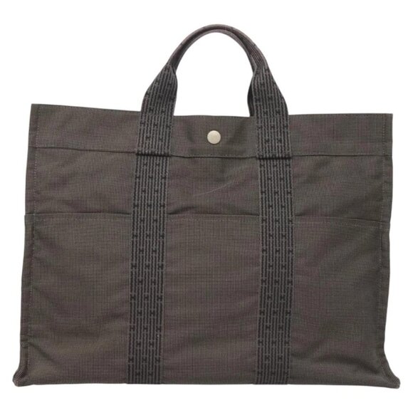 HERMES Her Line MM Hand Bag Canvas Gray Auth 121140 - Picture 3 of 16